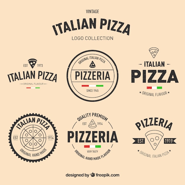 Vector pack de logos de pizza dibujados a mano en estilo vintage