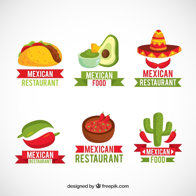 Vector pack de logotipos con comida mexicana