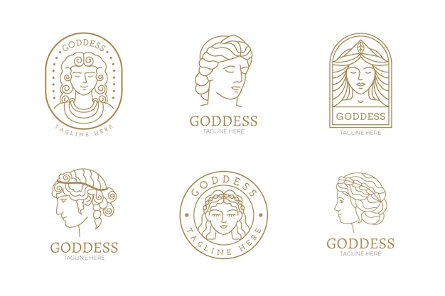 Vector pack de logotipos de diosa plana lineal