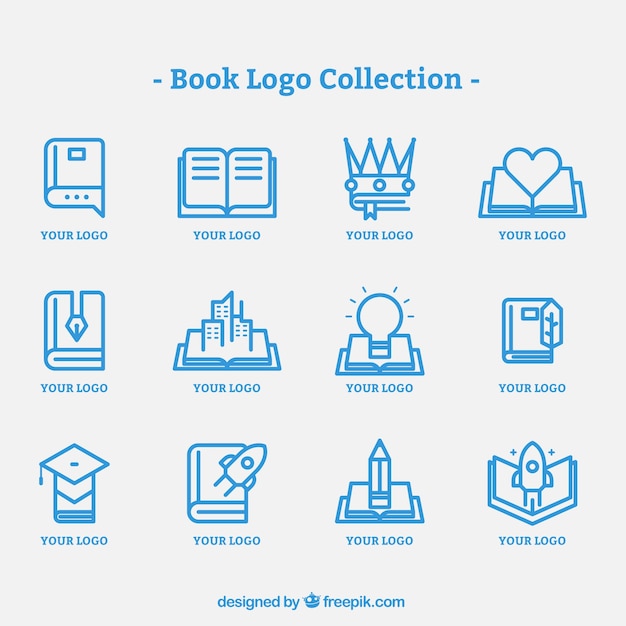 Pack de logotipos de libros en diseño plano