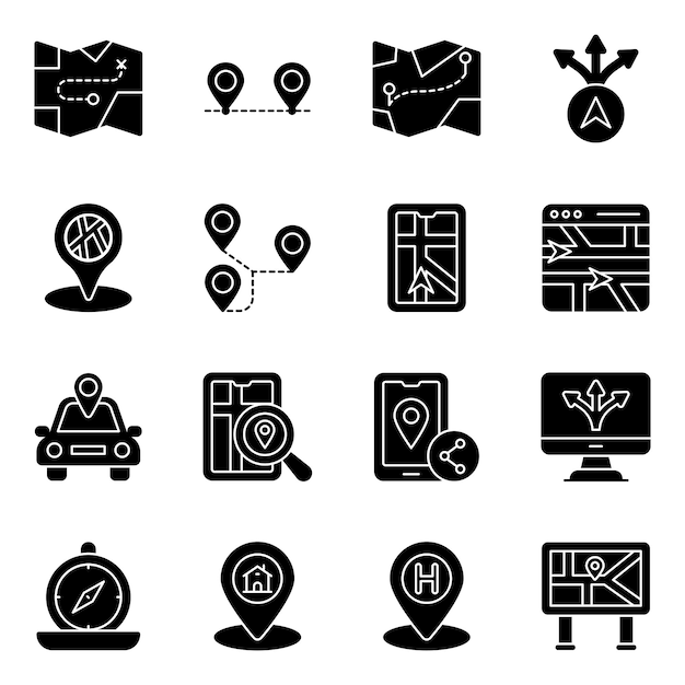 Pack de mapas e iconos sólidos de ubicación
