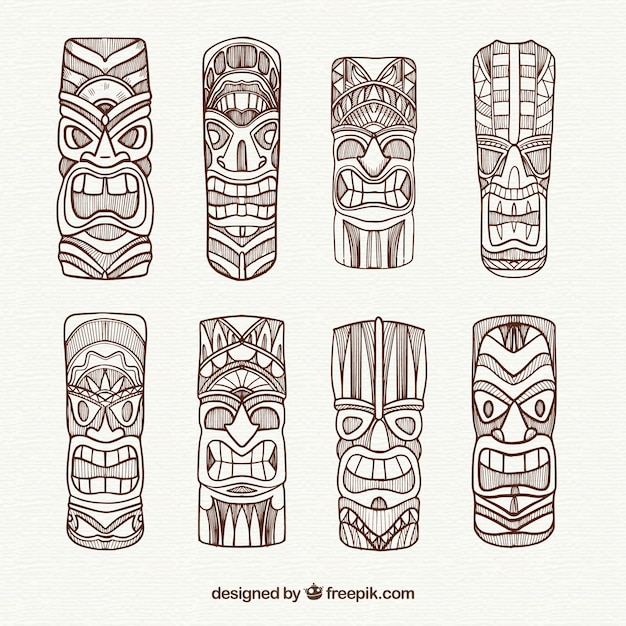 Vector pack de máscaras tiki exóticas