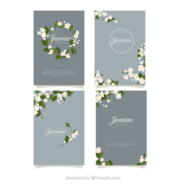 Vector pack moderno de tarjetas elegantes con jazmín