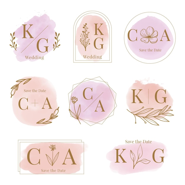 Vector pack de monogramas de boda pintados a mano