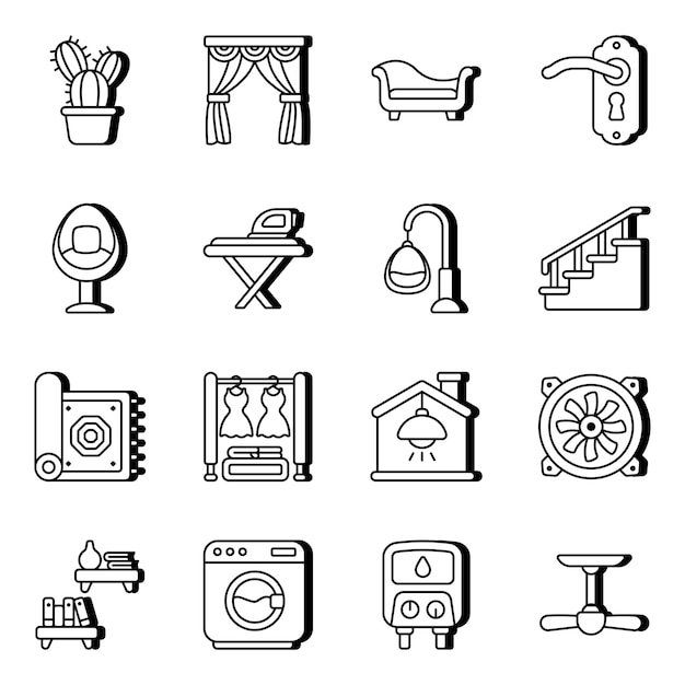 Pack de muebles e iconos lineales interiores