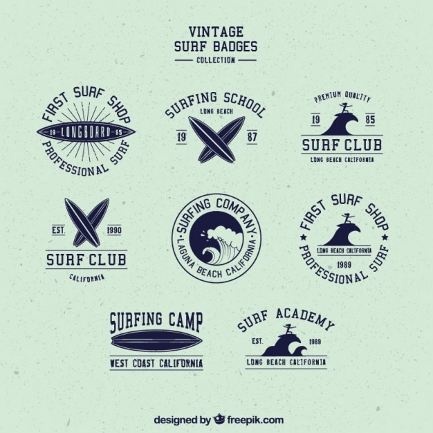 Vector pack de pack de bonitas insignias retro de surf