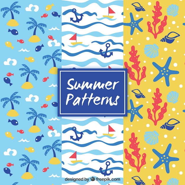 Vector pack de patrones de verano con elementos decorativos