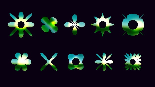 Pack de pegatinas de forma cromada Elementos de diseño Y2K futuristas y brillantes
