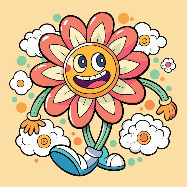 Pack de pegatinas de personajes de dibujos animados de flores retro