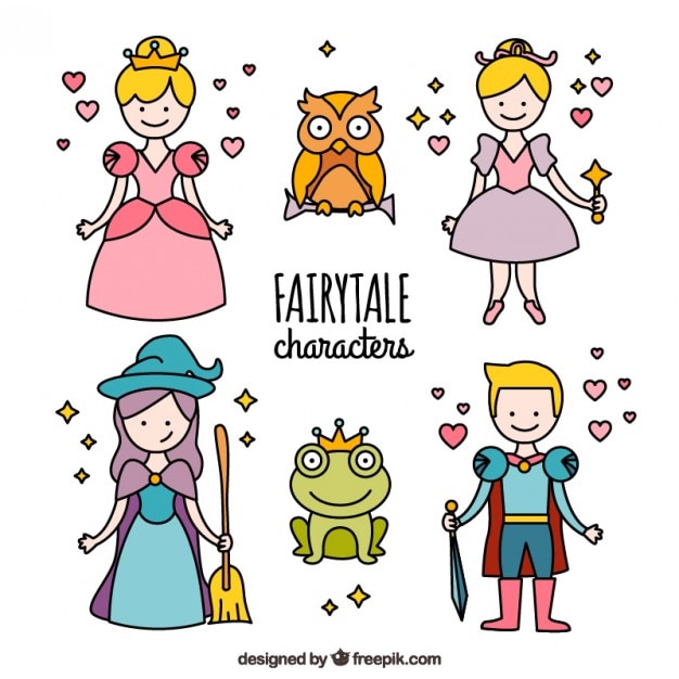 Vector pack de personajes de cuento de princesas