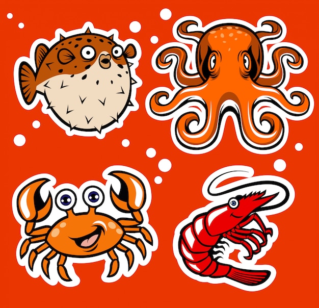 Pack de personajes de dibujos animados de sealife