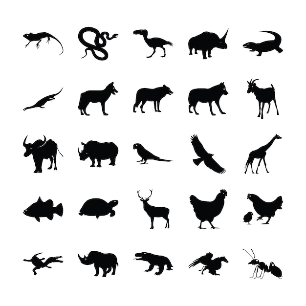 Vector pack de pictogramas de animales salvajes