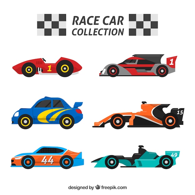 Vector pack plano de coches de carreras