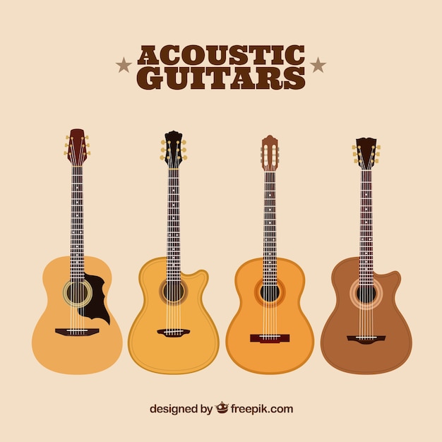 Pack plano de cuatro guitarras acústicas