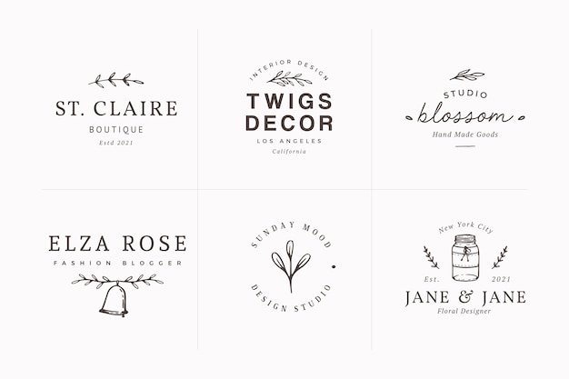 Vector pack de plantillas de diseño de logotipos dibujados a mano femeninos