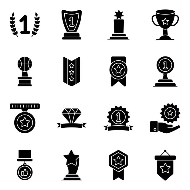 Pack de premios e insignias iconos sólidos