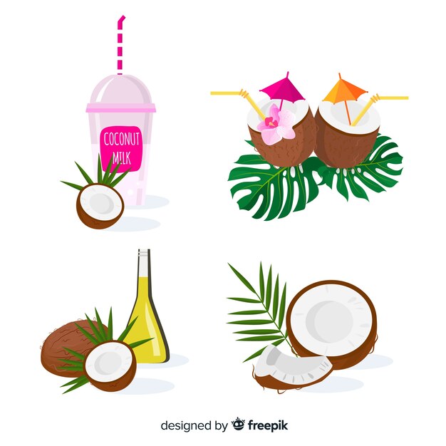 Vector pack productos coco planos