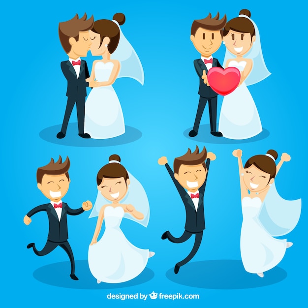 Vector pack de recién casados enamorados con una gran sonrisa