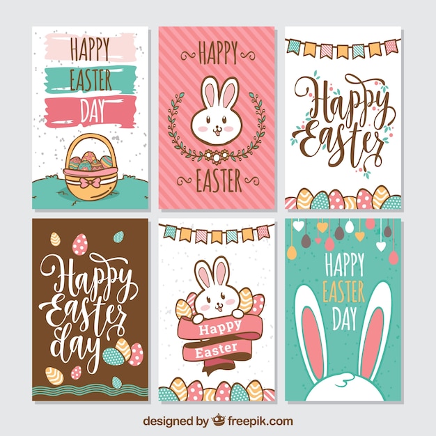 Vector pack de seis creativas tarjetas de pascua