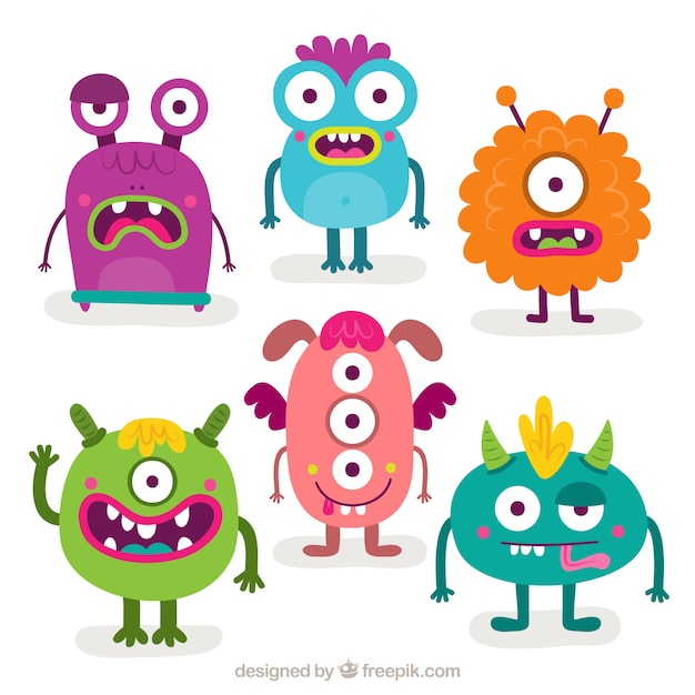 Vector pack de seis monstruos graciosos