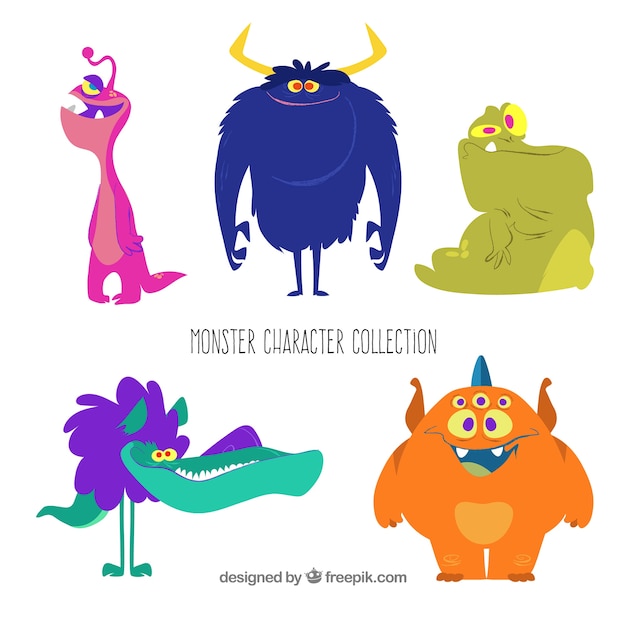 Vector pack de seis monstruos graciosos