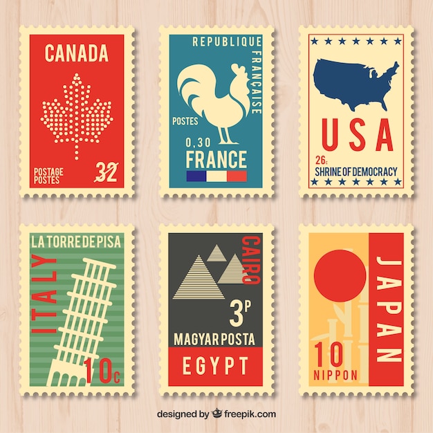 Vector pack de sellos de ciudades en estilo vintage