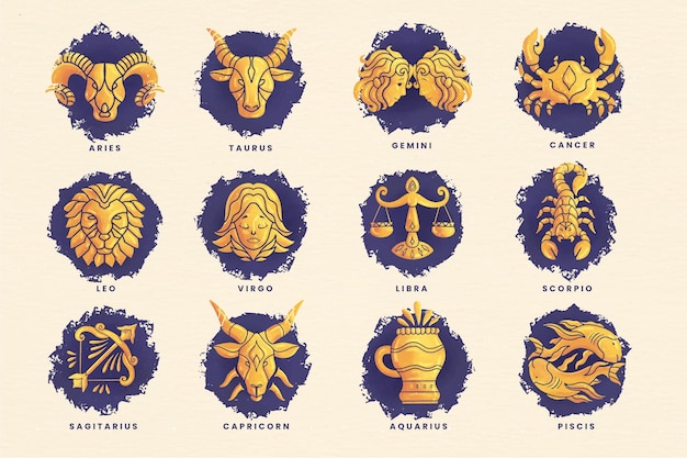 Vector pack de signos del zodiaco acuarela pintados a mano