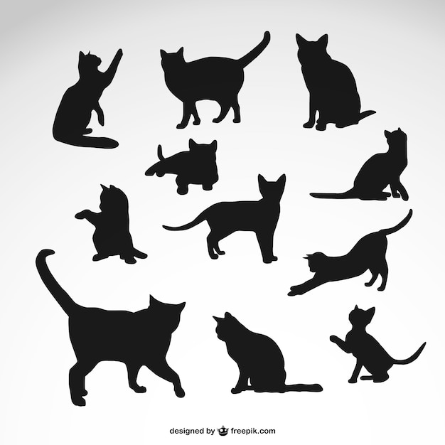 Vector pack siluetas de gato negro