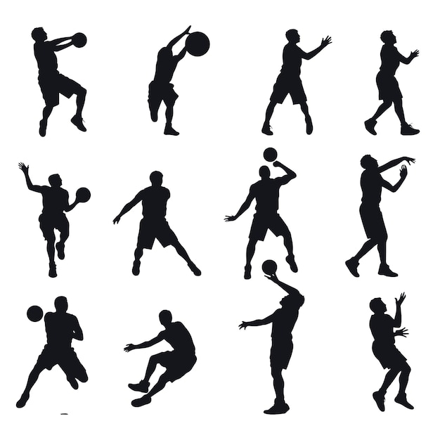 Vector pack de siluetas de jugadores de baloncesto