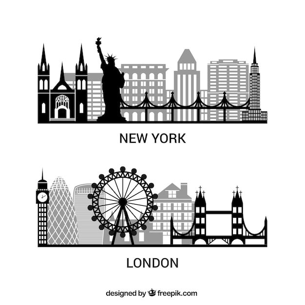 Vector pack de siluetas de nueva york y londres