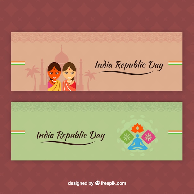 Vector pack de simpáticos banners del día de la república india