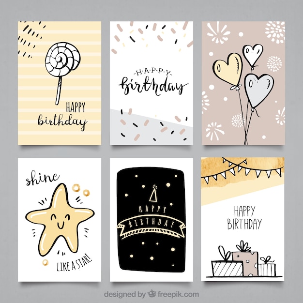 Vector pack de tarjetas de cumpleaños con bonitos dibujos