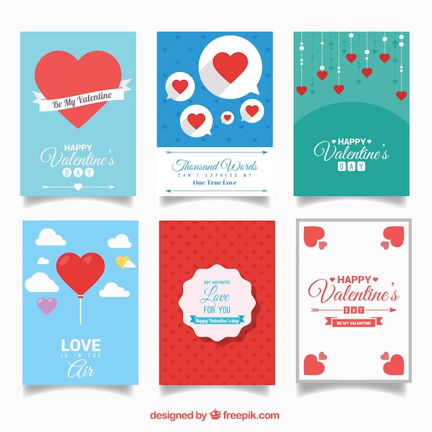 Vector pack de tarjetas del día de valentín adorables