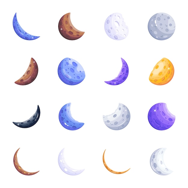 Vector pack de vectores planos de fases lunares