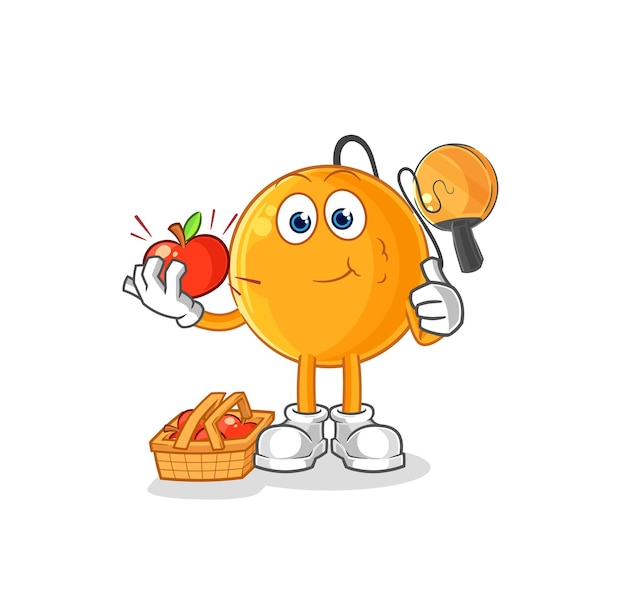 Paddle ball comiendo un vector de caracteres de ilustración de manzana