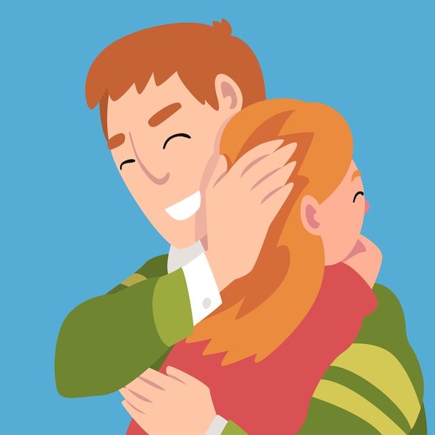 Vector padre abraza a su hija sostiene una mano en su cabeza ilustración vectorial de dibujos animados