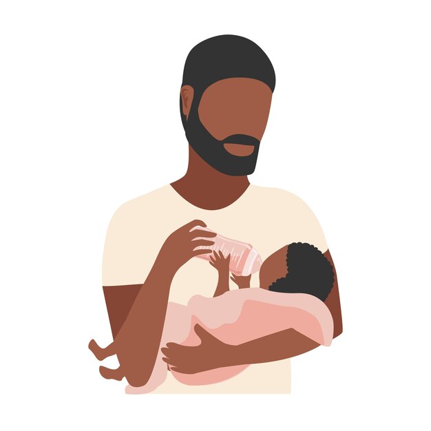 el padre alimenta al bebé