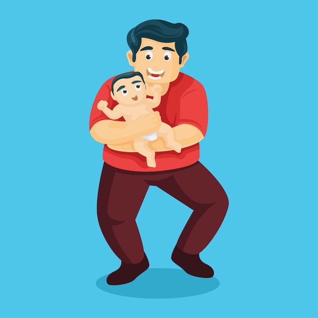 Vector padre amor padre lleva a su hijo. ilustración de vector de feliz día del padre