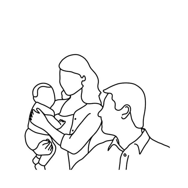 padre y bebé ilustración vectorial boceto dibujado a mano con líneas negras aisladas
