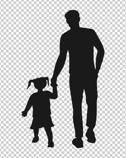 Padre caminando con un niño de la mano padre e hija silueta tema del Día del Padre arte vectorial