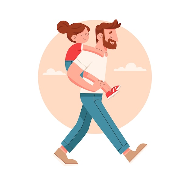 padre e hija caminando juntos Ilustración vectorial en un póster del día del padre en estilo de dibujos animados plano