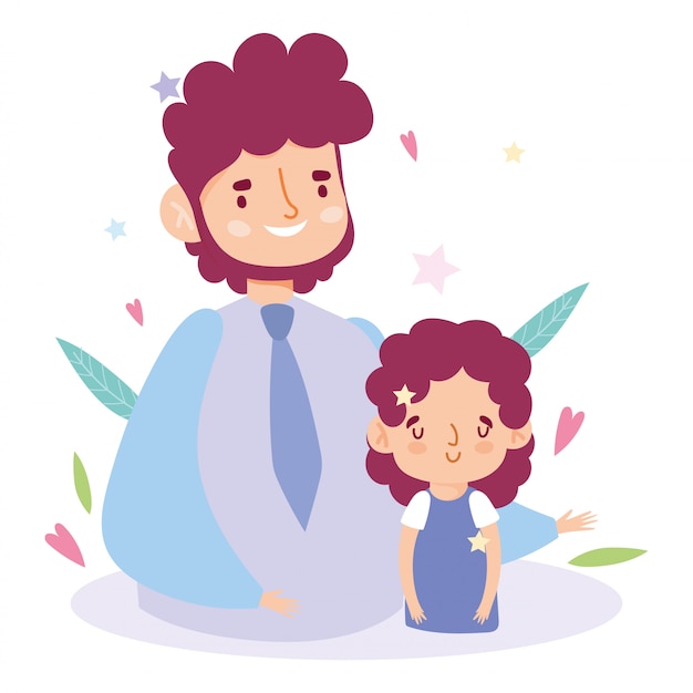 Padre e hija con diseño de hojas y corazones