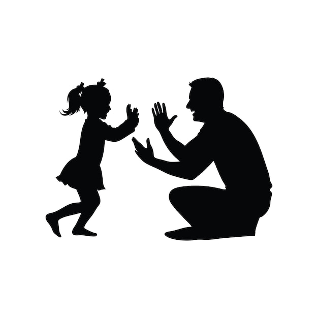 Padre e hija jugando en el suelo siluetas aisladas ilustración vectorial plana en fondo blanco