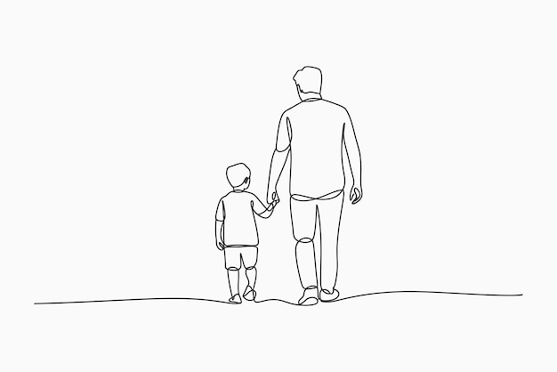 Padre e hijo se alejan de la línea de arte de la mano
