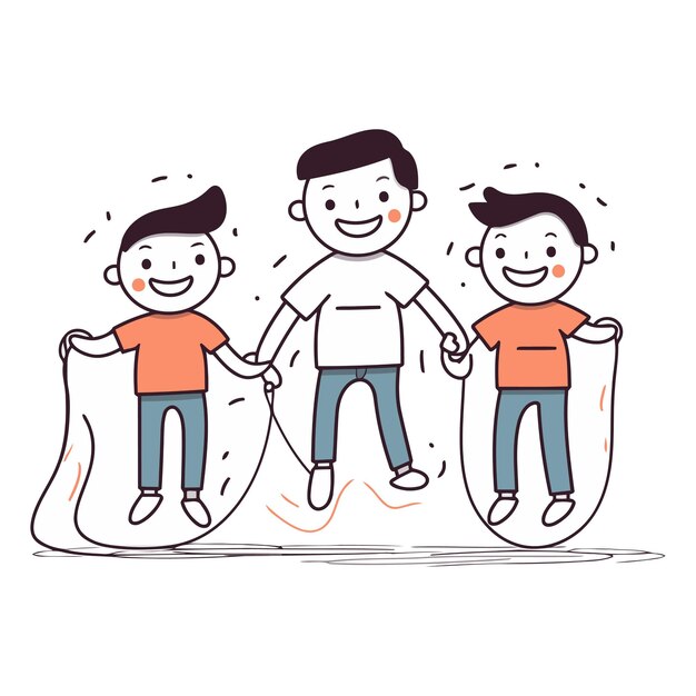 Padre e hijo saltando la cuerda juntos de una familia feliz | Vector ...