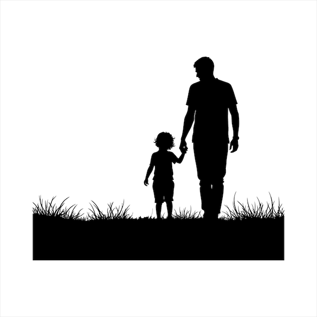 Padre e hijo tomados de la mano caminando en silueta una ilustración conmovedora