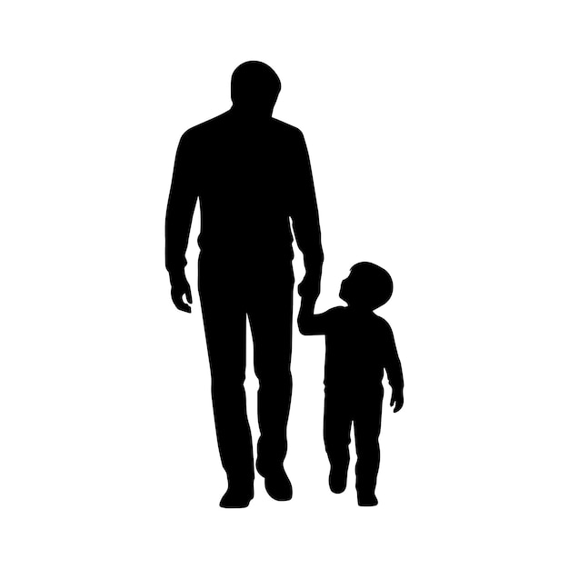 Padre e hijo tomados de la mano, familia amorosa, silueta, arte vectorial.