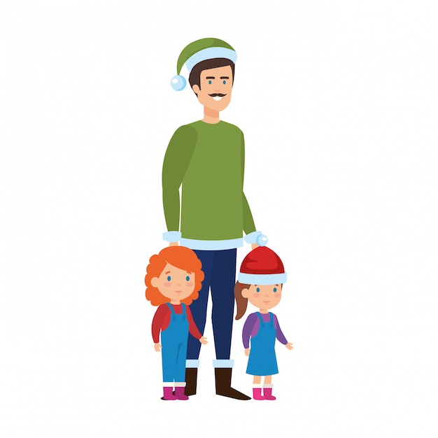 Padre e hijos con ropa de navidad.