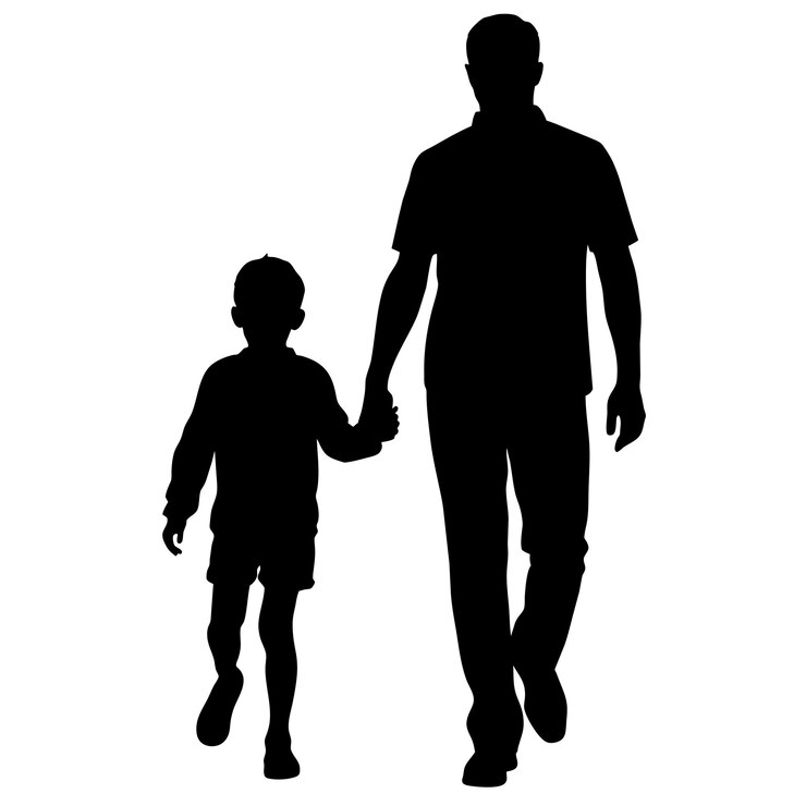 Un padre está caminando sosteniendo a su hijo vector silueta color negro 8