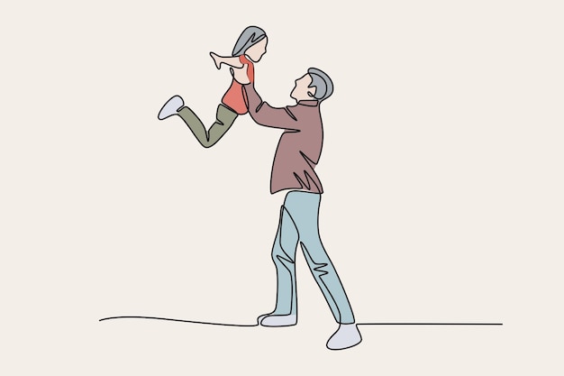 Padre feliz de color con su hija concepto de día del padre dibujo en línea